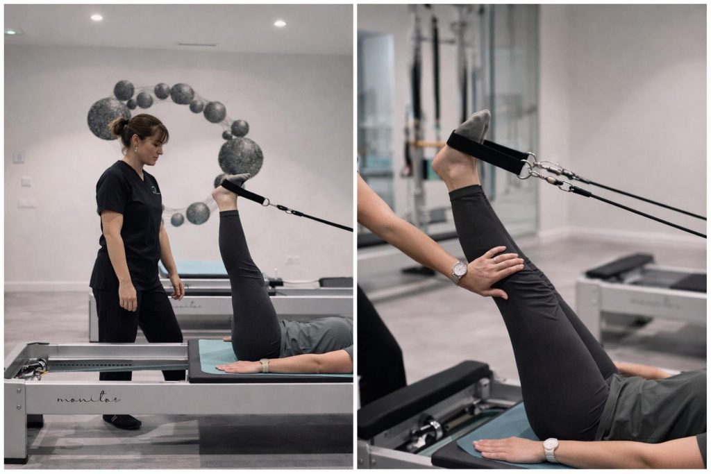 Neuropilates en Málaga con ejercicio terapéutico en reformer dentro de sesión de fisioterapia neurológica